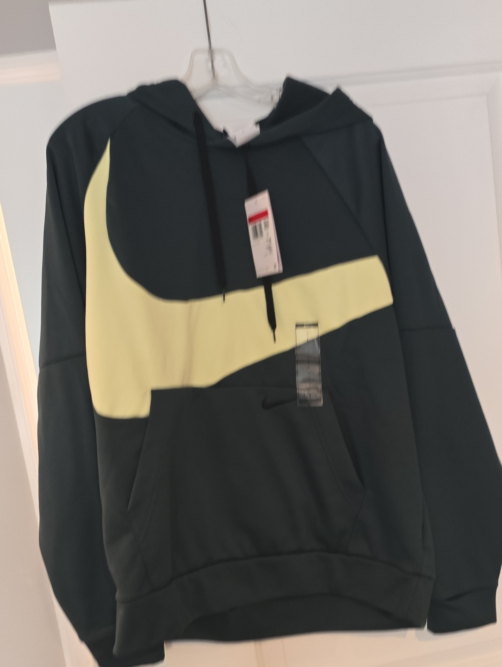 Nike Men’s Dark Green Crewneck Hoodie with Pale Yellow Swoosh